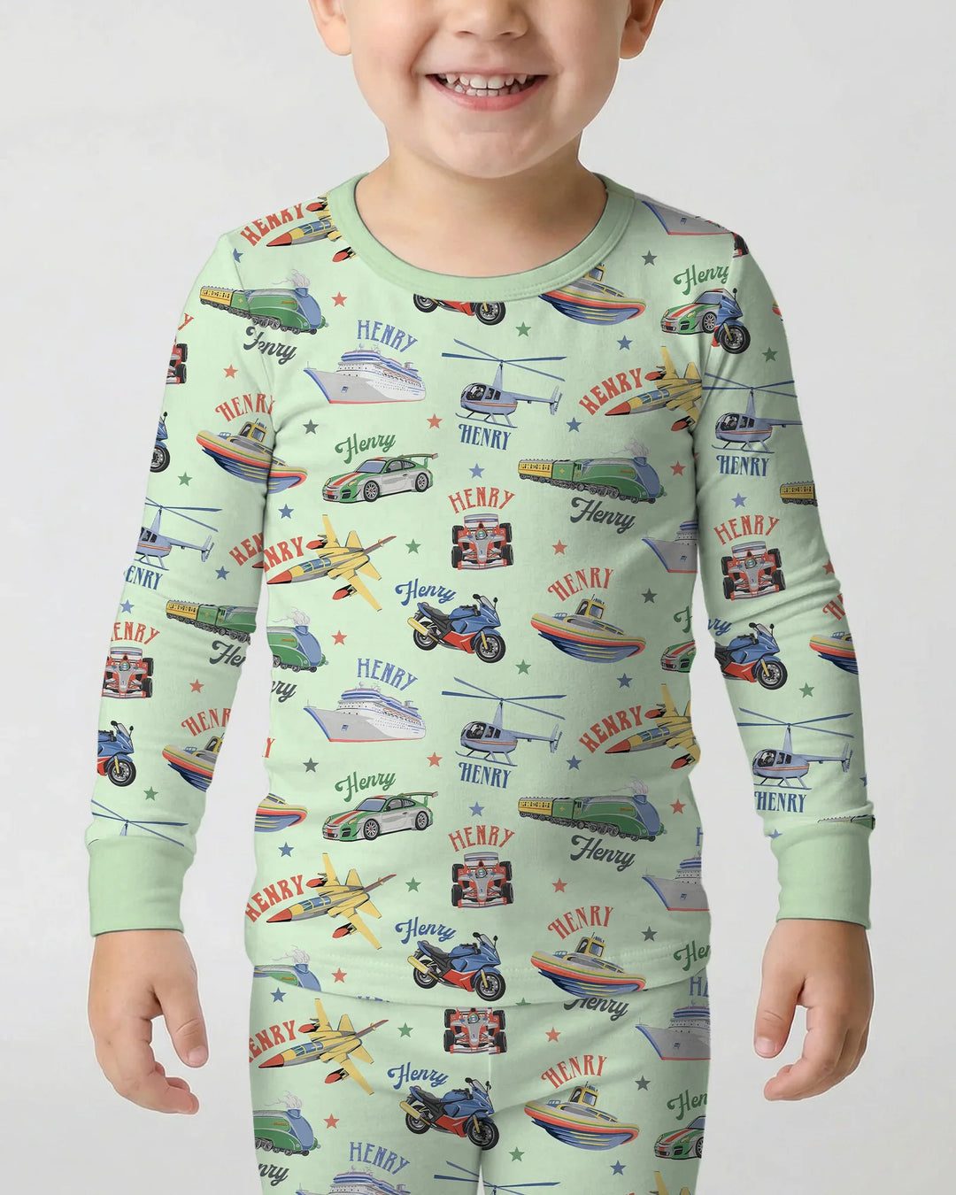 Fast Lane Custom Name Daddy & Me Matching Bamboo Two Piece Long Sleeve Pajama Set