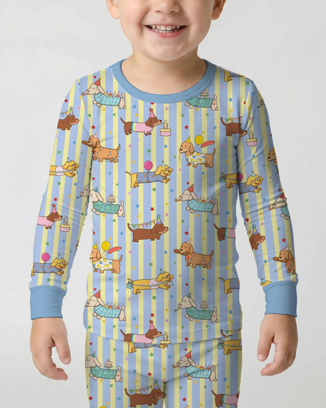 Custom Name Birthday Dachshund Bamboo Two Piece Long Sleeve Pajama Set