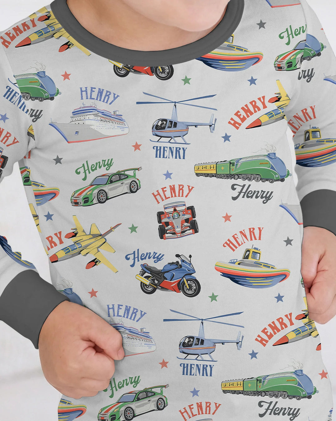 Fast Lane Custom Name Daddy & Me Matching Bamboo Two Piece Long Sleeve Pajama Set