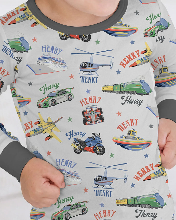 Fast Lane Custom Name Daddy & Me Matching Bamboo Two Piece Long Sleeve Pajama Set
