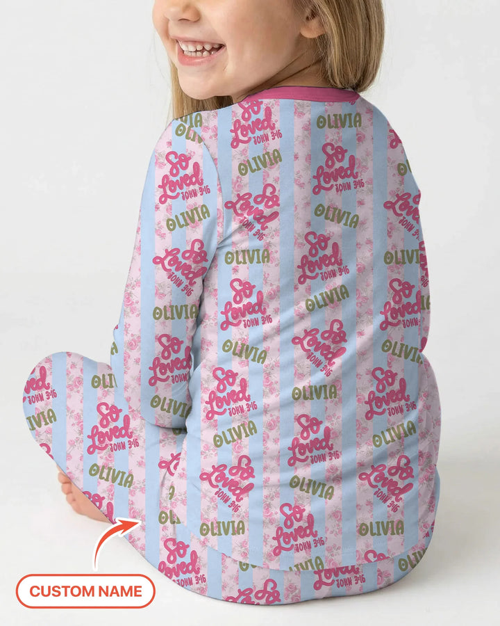 So Loved Custom Name Bamboo Two Piece Long Sleeve Pajama Set