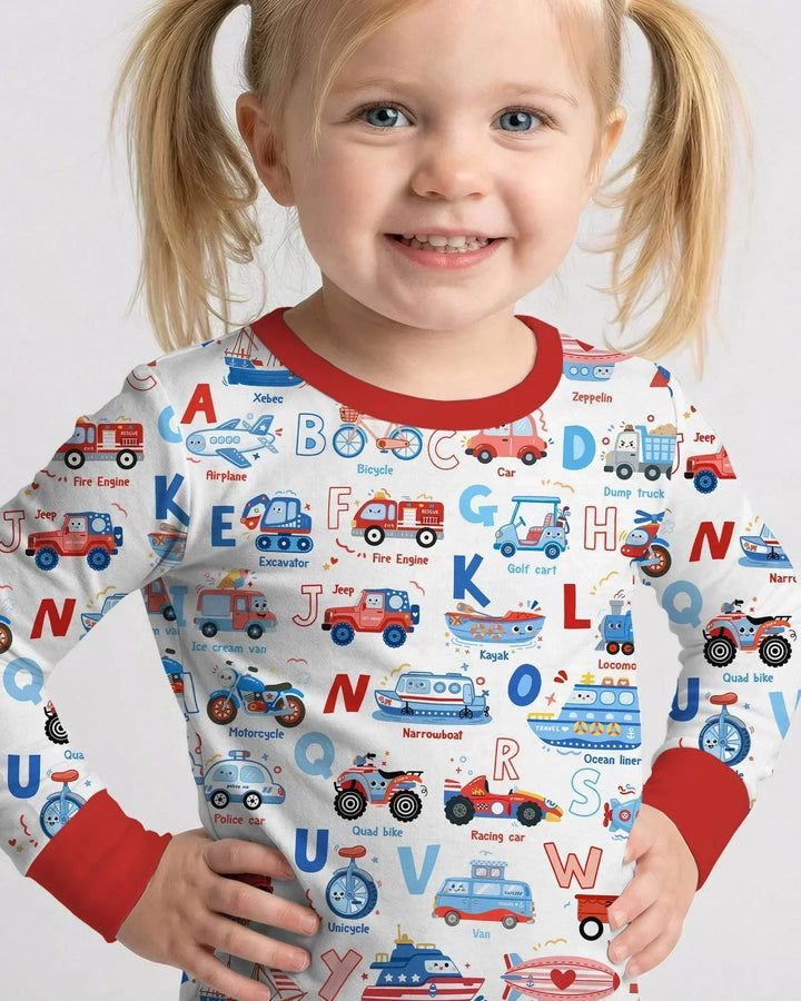 Patriotic Construction Bamboo Two Piece Long Sleeve Pajama Set