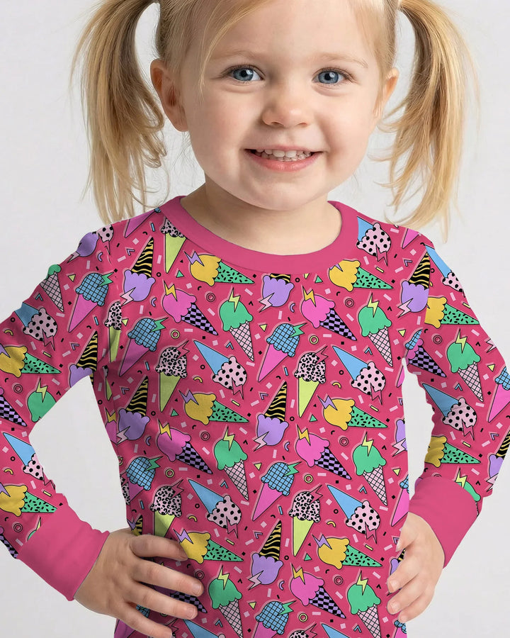 Summer Retro Ice Creams Family Matching Bamboo Two Piece Long Sleeve Pajama Set