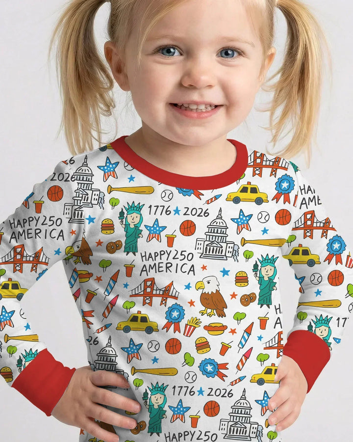 Happy 250 America 7626 Two Piece Long Sleeve Pajama Set