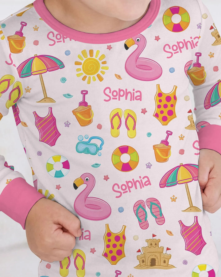 Summer is Fun Custom Name Bamboo Two Piece Long Sleeve Pajama Set