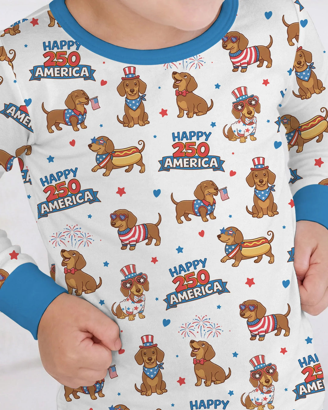 Red, White & Wiener Bamboo Two Piece Long Sleeve Pajama Set