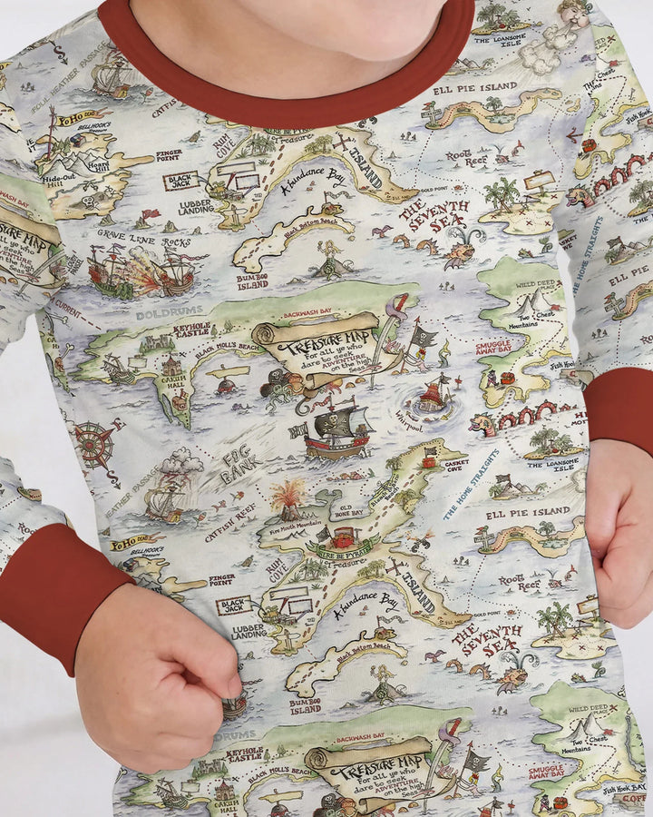 Pirate Treasure Map Daddy & Baby Matching Bamboo Two Piece Long Sleeve Pajama Set