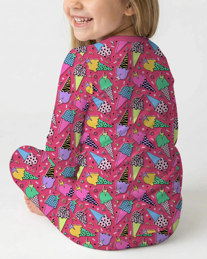 Summer Retro Ice Creams Family Matching Bamboo Two Piece Long Sleeve Pajama Set
