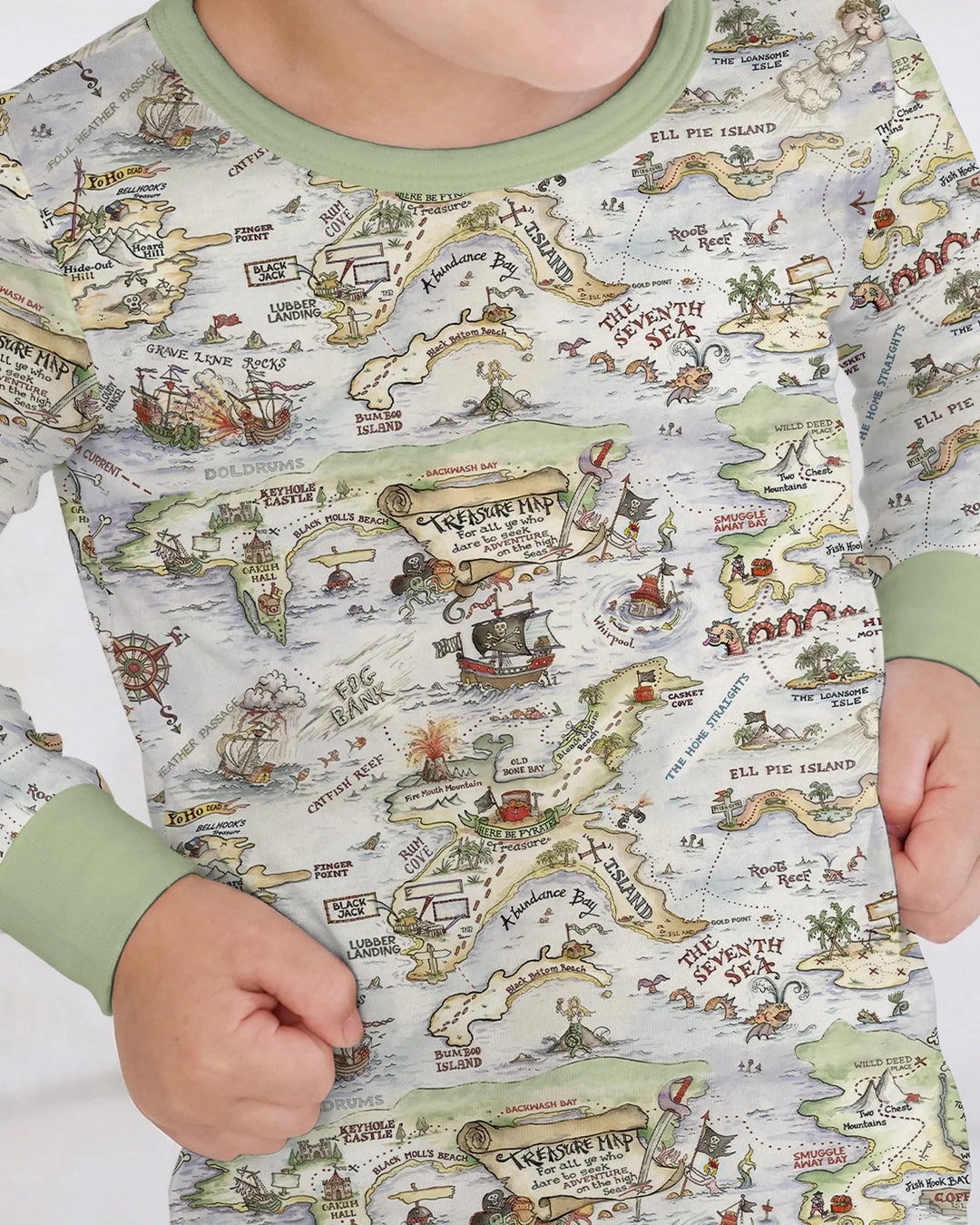 Pirate Treasure Map Daddy & Baby Matching Bamboo Two Piece Long Sleeve Pajama Set