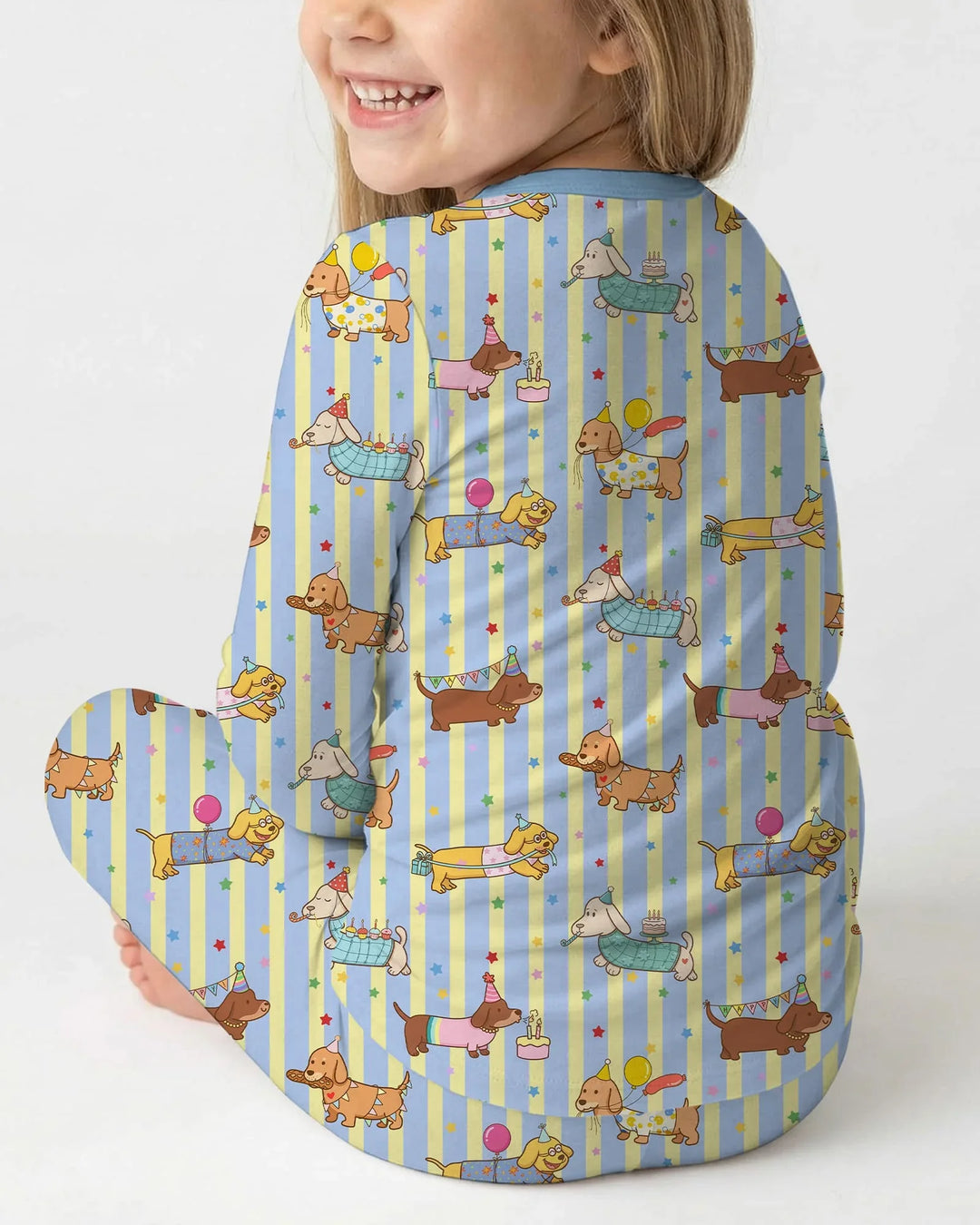 Custom Name Birthday Dachshund Bamboo Two Piece Long Sleeve Pajama Set