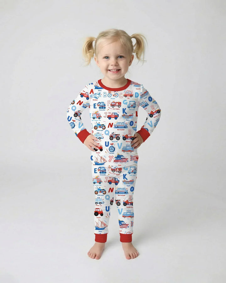 Patriotic Construction Bamboo Two Piece Long Sleeve Pajama Set