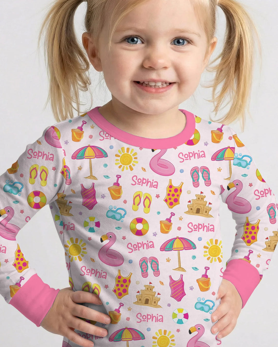 Summer is Fun Custom Name Bamboo Two Piece Long Sleeve Pajama Set