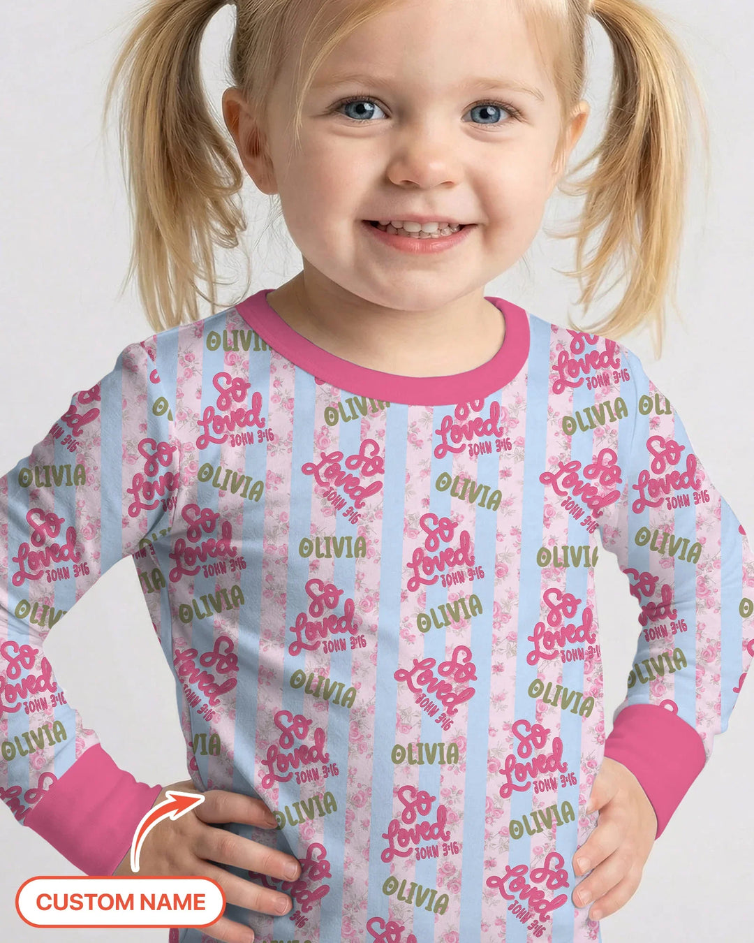 So Loved Custom Name Bamboo Two Piece Long Sleeve Pajama Set