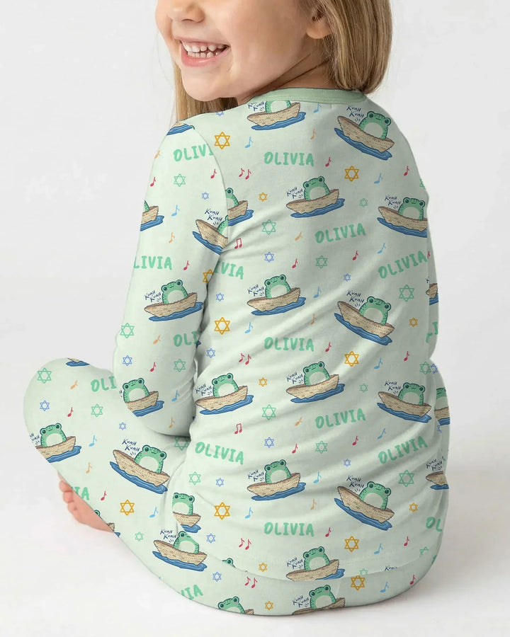 Frogs Here, Frogs There Passover Custom Name Two Piece Long Sleeve Pajama Set