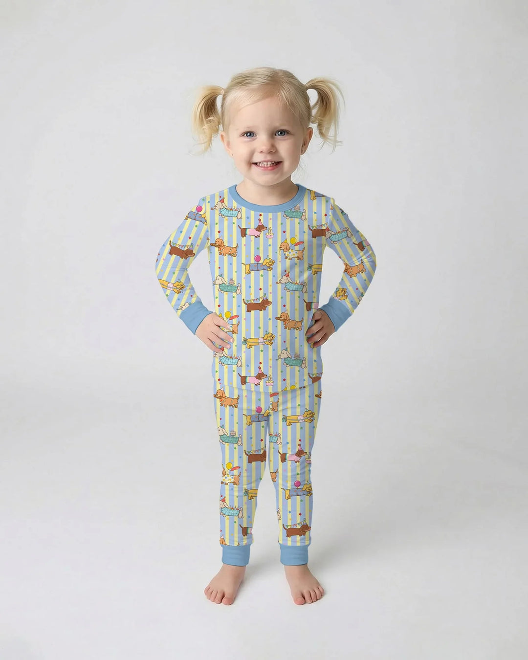 Custom Name Birthday Dachshund Bamboo Two Piece Long Sleeve Pajama Set