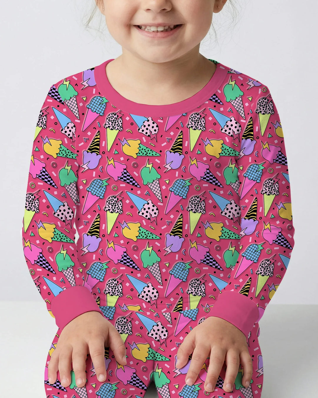 Summer Retro Ice Creams Family Matching Bamboo Two Piece Long Sleeve Pajama Set