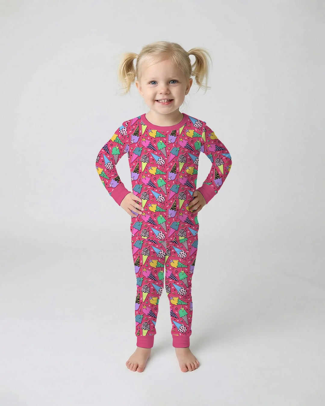 Summer Retro Ice Creams Family Matching Bamboo Two Piece Long Sleeve Pajama Set