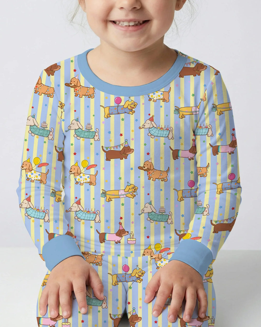 Custom Name Birthday Dachshund Bamboo Two Piece Long Sleeve Pajama Set