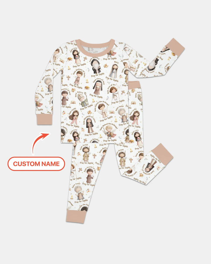 Pray For Me Custom Name Bamboo Two Piece Long Sleeve Pajama Set