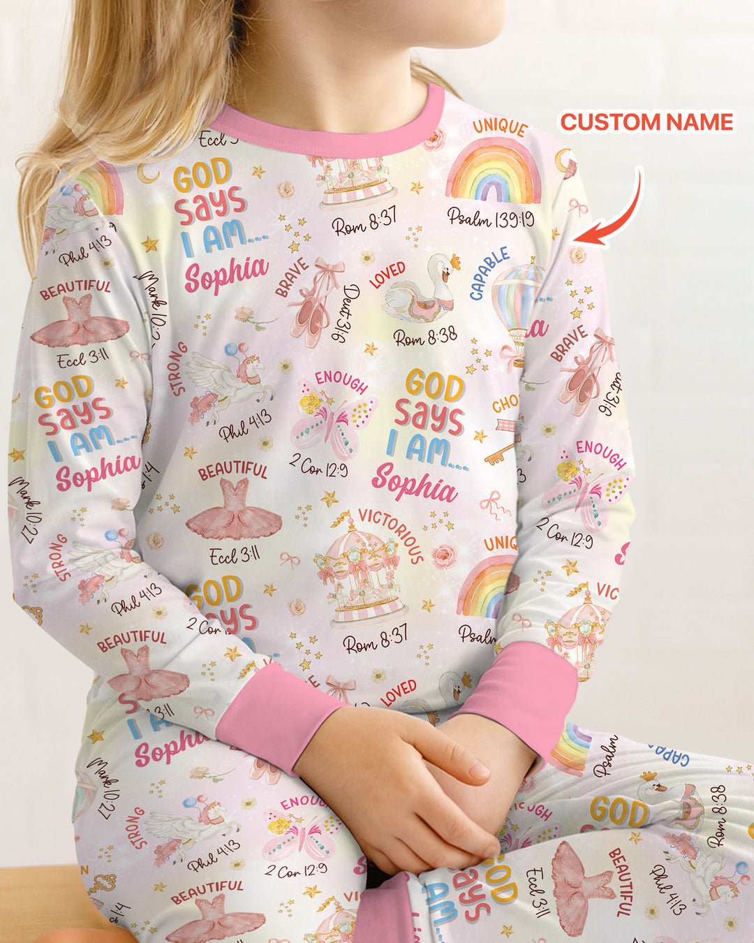 God Says I Am- Ballerina Custom Name Bamboo Two Piece Long Sleeve Pajama Set