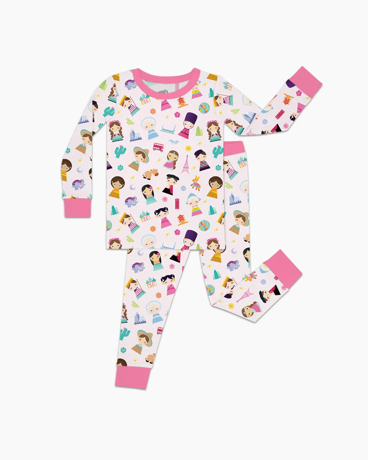Tiny Friends Around the World Bamboo Two Piece Long Sleeve Pajama Set