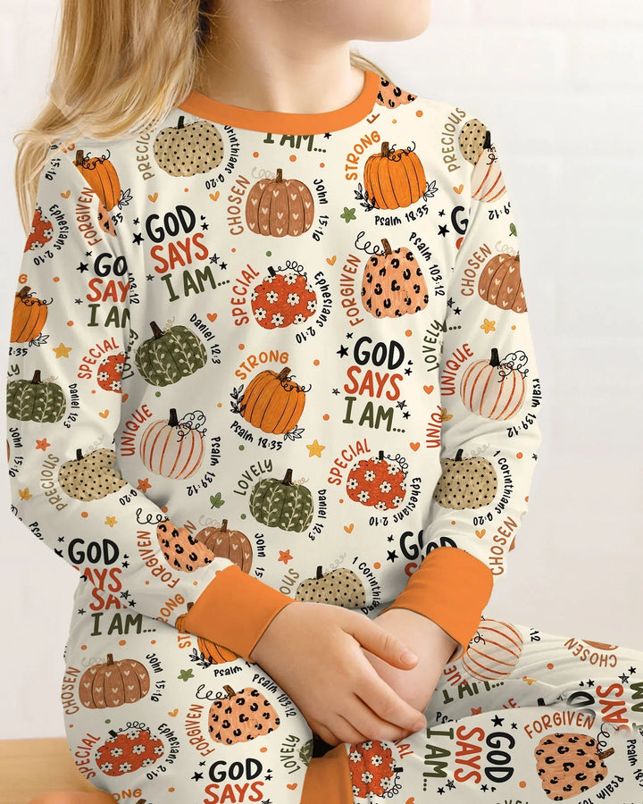 Fall God Says I Am Bamboo Two Piece Long Sleeve Pajama Set