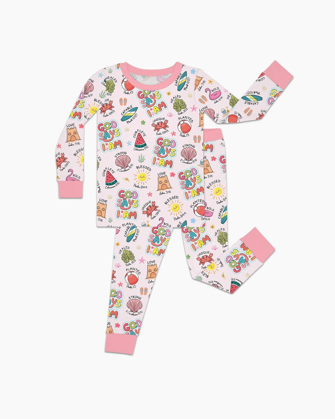 Ocean Breeze, God Says I Am  Bamboo Two Piece Long Sleeve Pajama Set