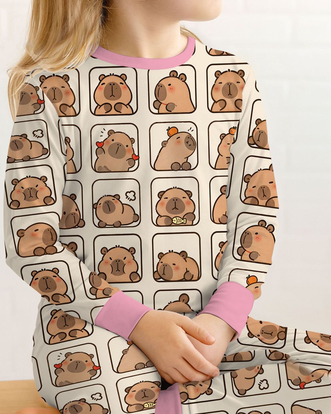 Cute Capy Faces Bamboo Two Piece Long Sleeve Pajama Set