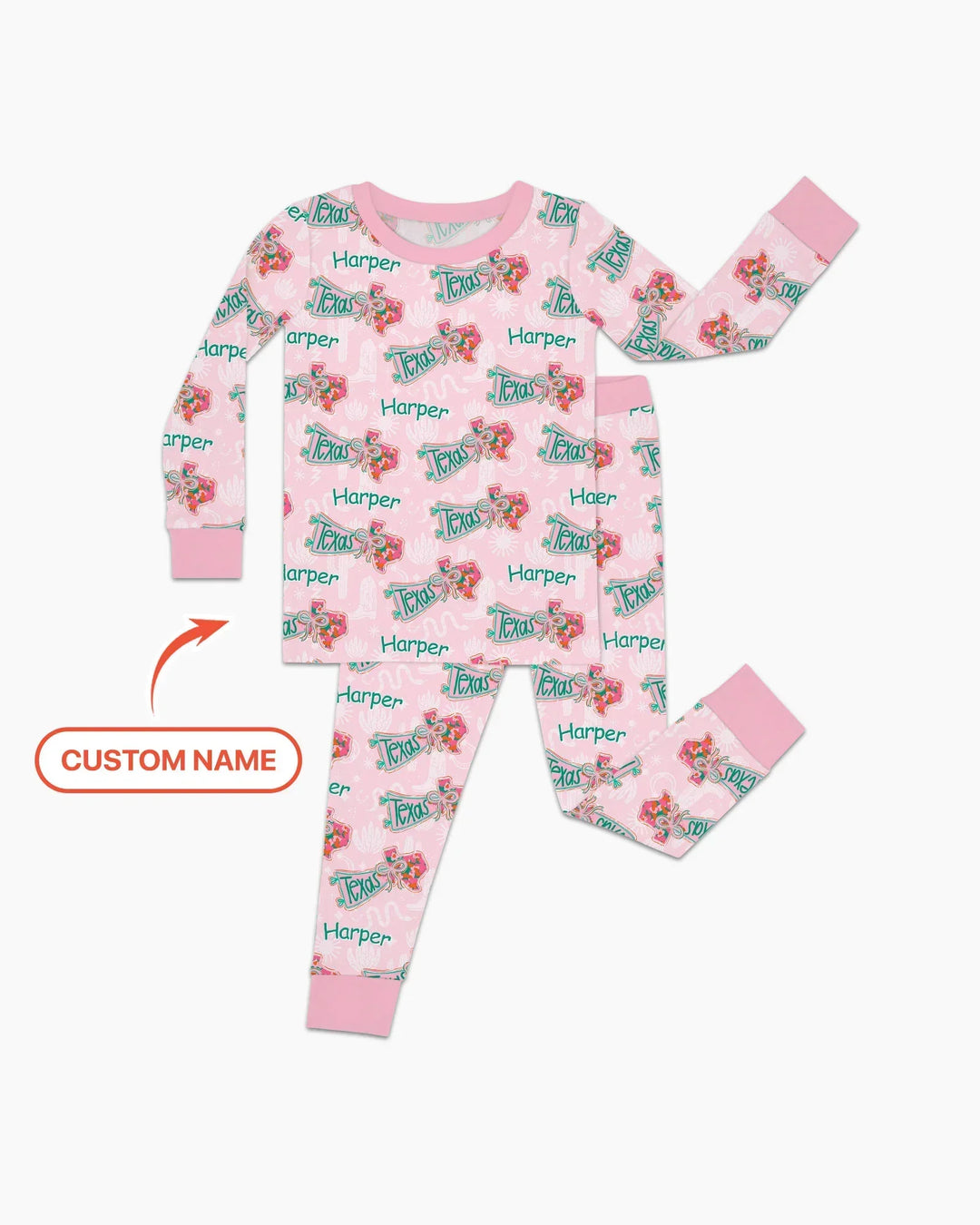 Custom Name Preppy Texas Charm Bamboo Two Piece Long Sleeve Pajama Set