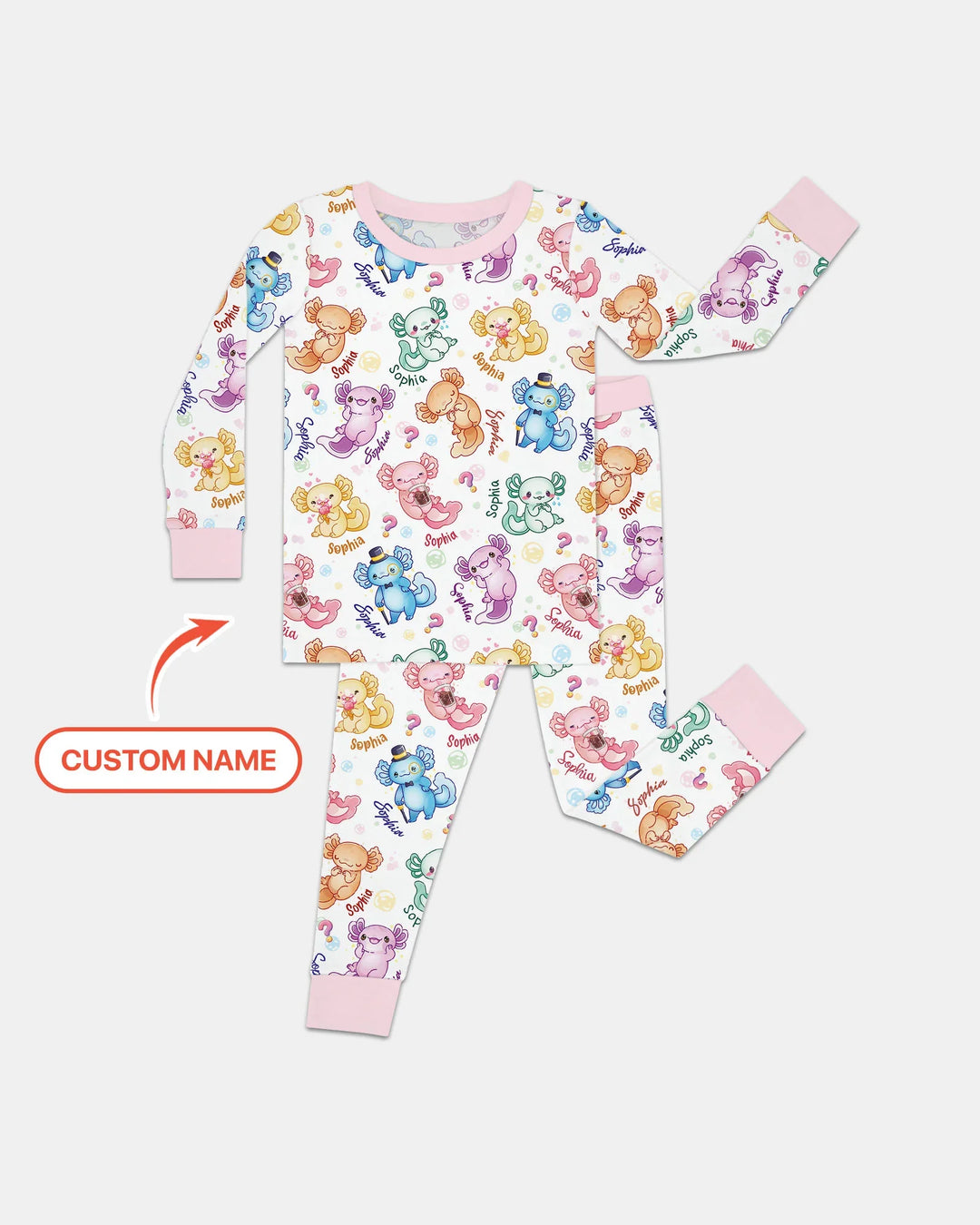 Conjunto de pijama de dos piezas de manga larga de bambú con preguntas de ajolote