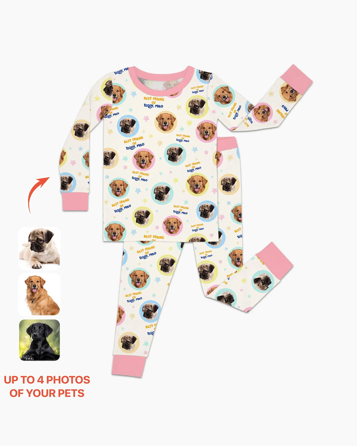 Best Friend Custom Name And Pet Photos Bamboo Two Piece Long Sleeve Pajama Set