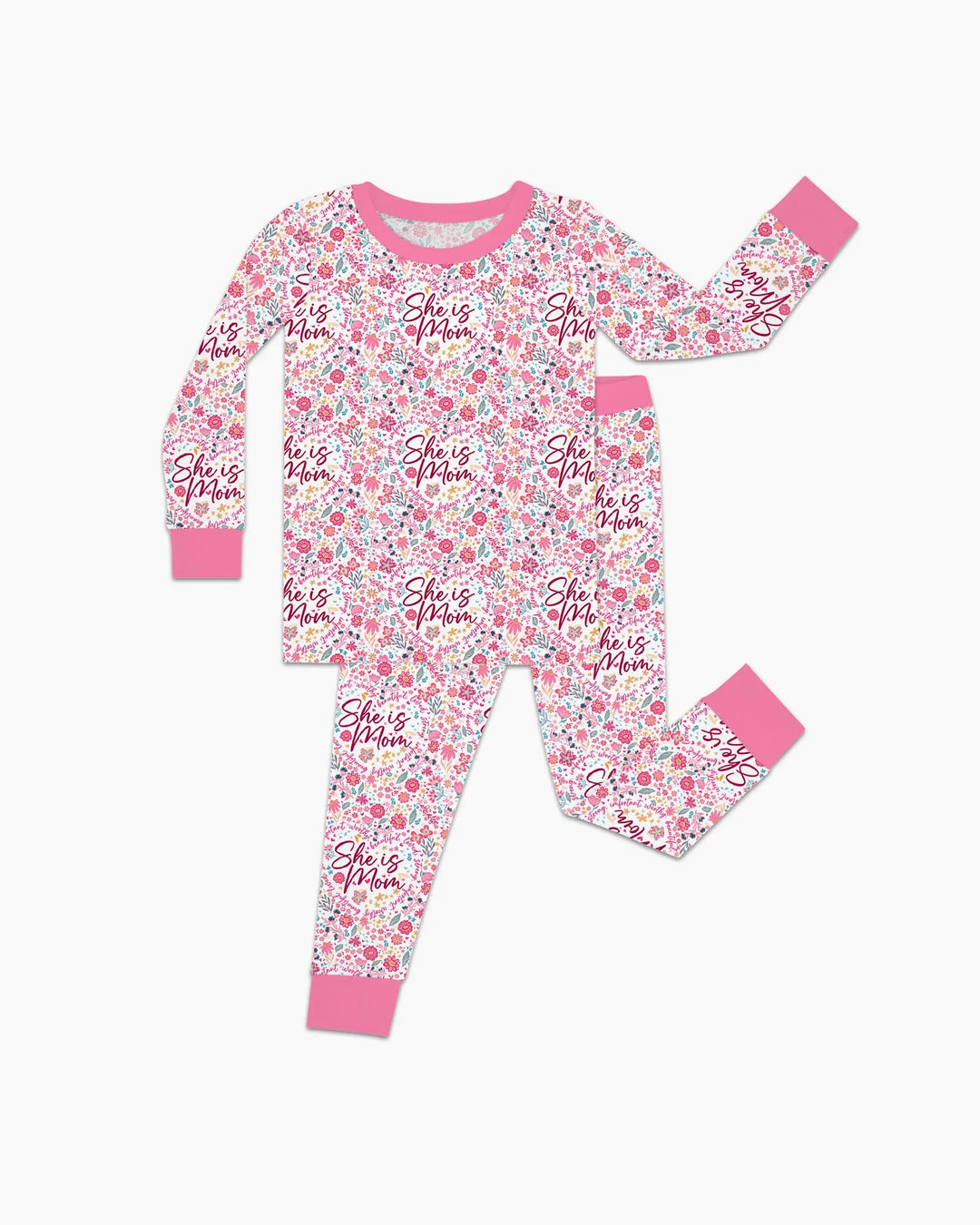 Pijama de dos piezas de manga larga de bambú floral She Is Mom