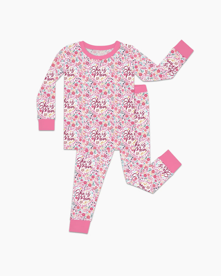 Pijama de dos piezas de manga larga de bambú floral She Is Mom