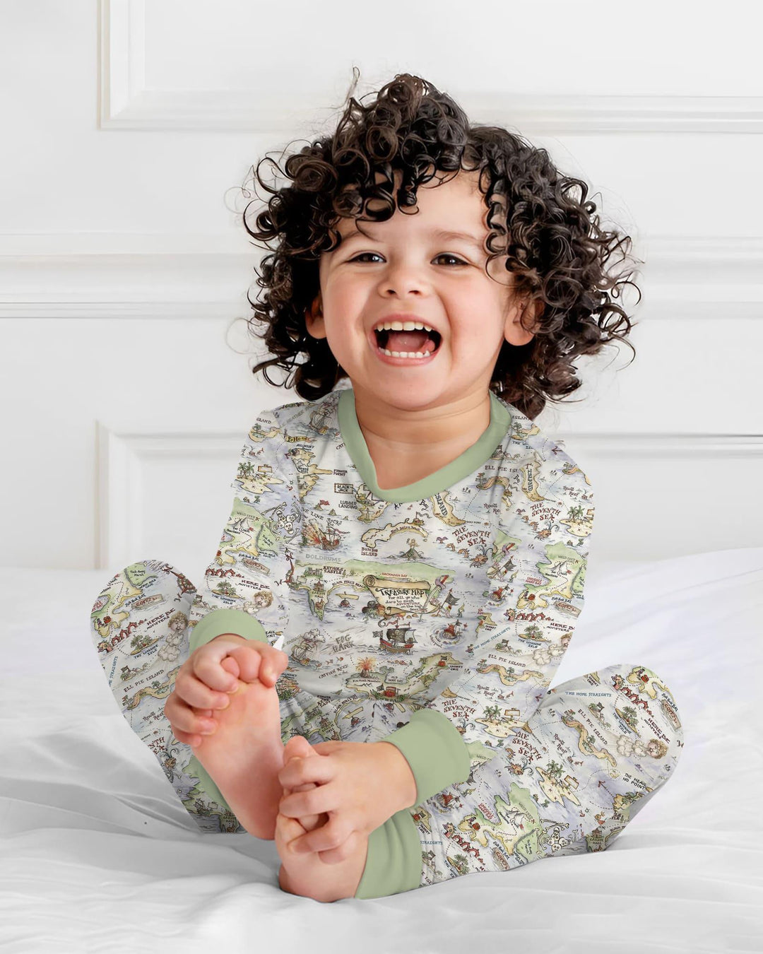 Pirate Treasure Map Daddy & Baby Matching Bamboo Two Piece Long Sleeve Pajama Set