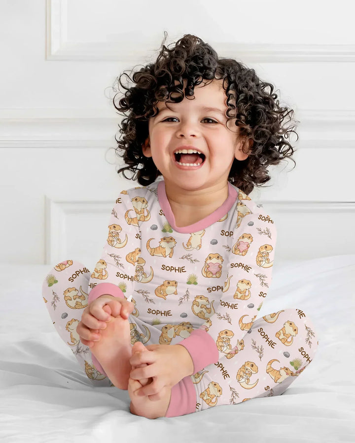 Custom Name Clueless Beardie Bamboo Two Piece Long Sleeve Pajama Set