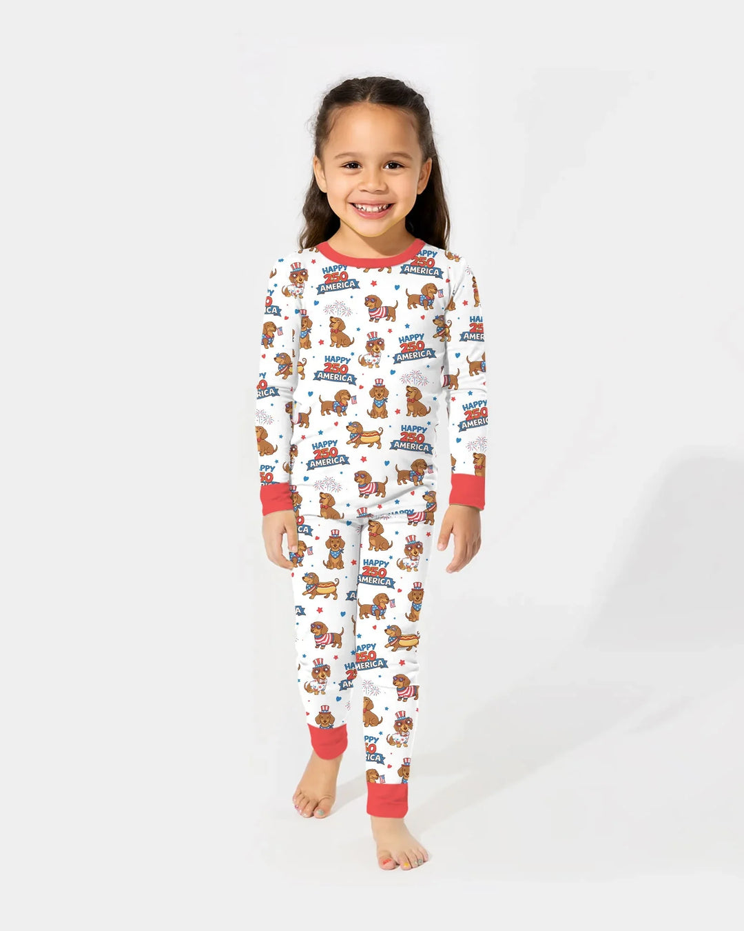 Red, White & Wiener Bamboo Two Piece Long Sleeve Pajama Set