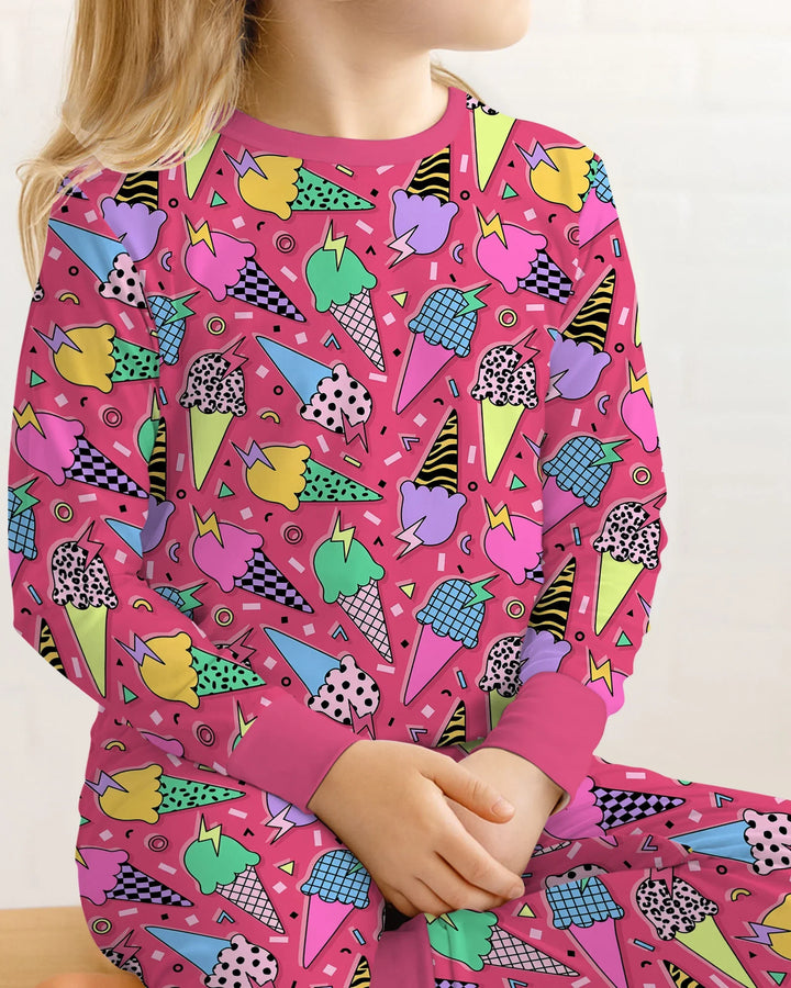 Summer Retro Ice Creams Family Matching Bamboo Two Piece Long Sleeve Pajama Set