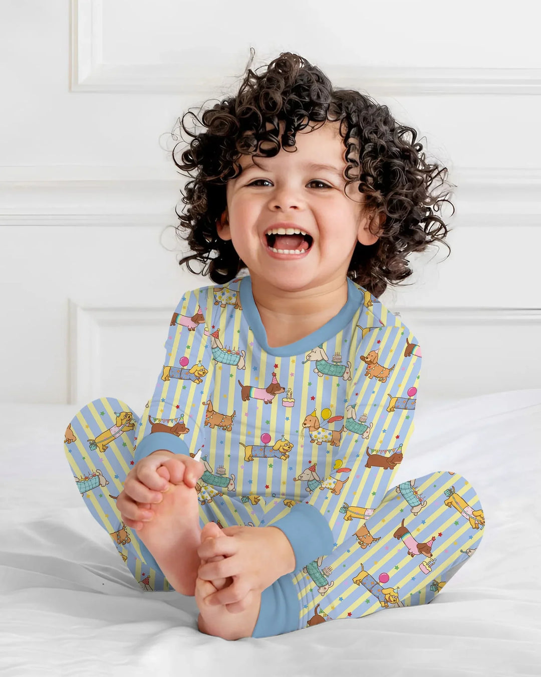 Custom Name Birthday Dachshund Bamboo Two Piece Long Sleeve Pajama Set