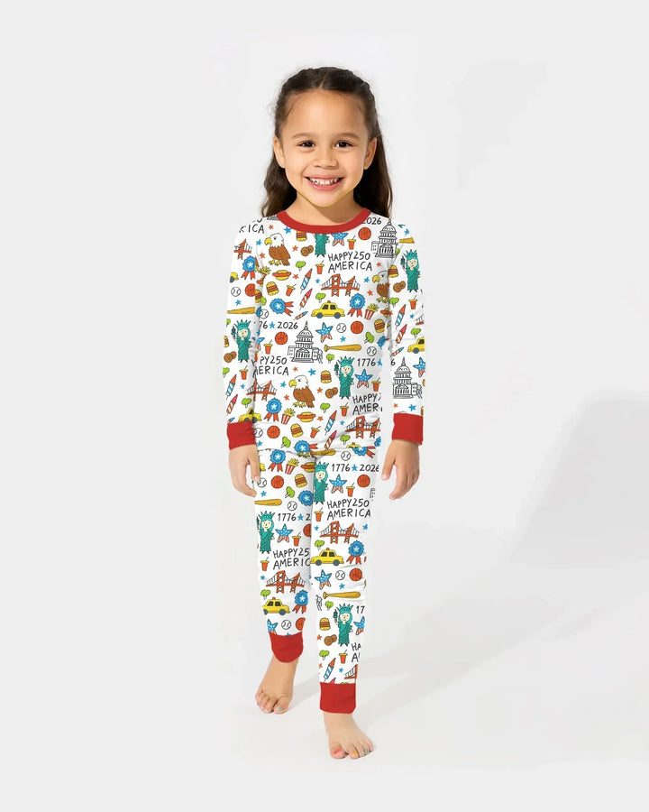 Happy 250 America 7626 Two Piece Long Sleeve Pajama Set