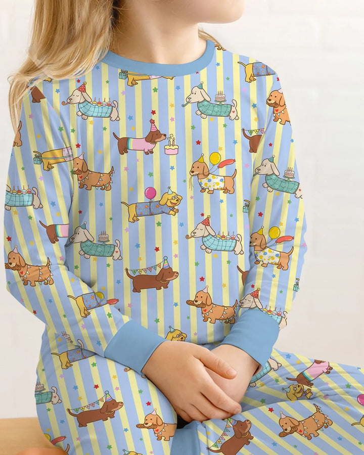 Custom Name Birthday Dachshund Bamboo Two Piece Long Sleeve Pajama Set