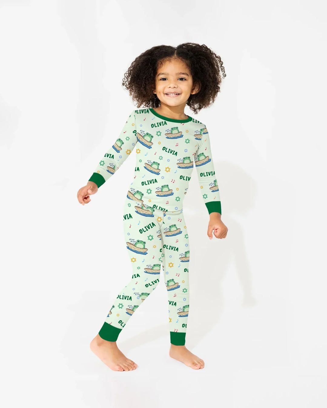 Frogs Here, Frogs There Passover Custom Name Two Piece Long Sleeve Pajama Set