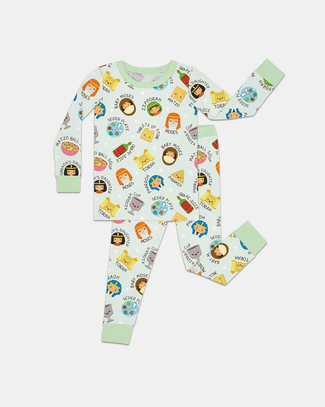 Cute Passover Characters Bamboo Two Piece Long Sleeve Pajama Set
