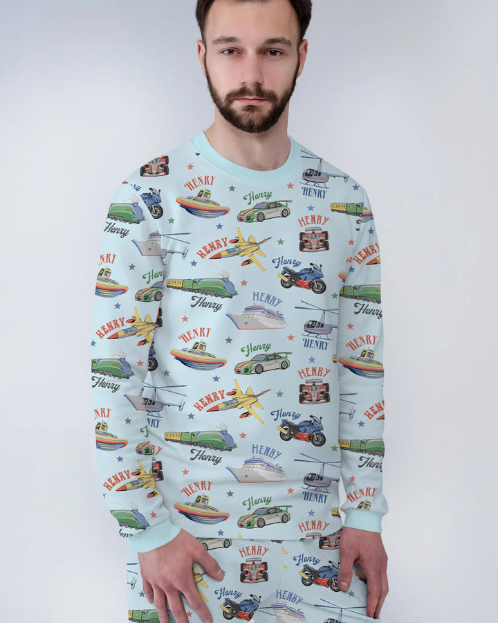 Conjunto de pijama de bambú para hombre a juego de padre e hijo con nombre personalizado Fast Lane
