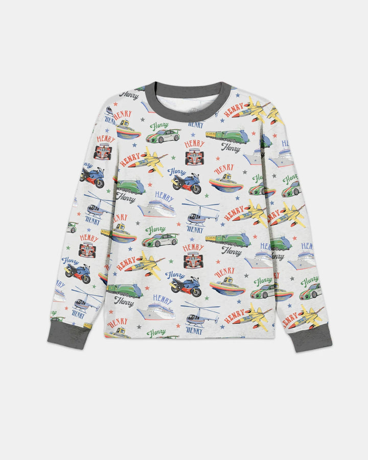 Conjunto de pijama de bambú para hombre a juego de padre e hijo con nombre personalizado Fast Lane