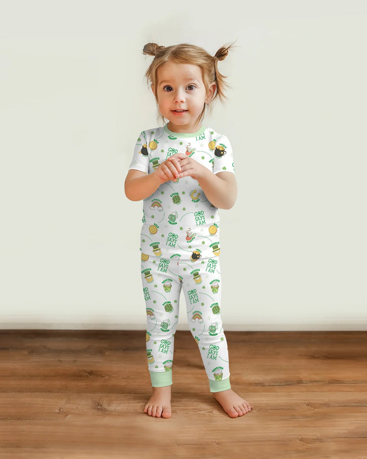 St Patrick's Day God Says I Am Two Piece Short Sleeve Pajama Set
