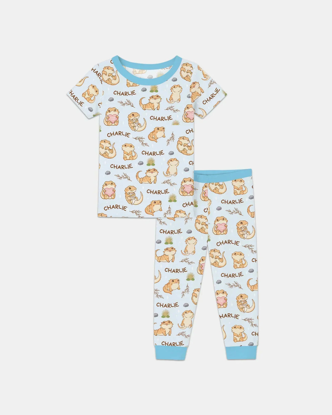 Conjunto de pijama de dos piezas de bambú con nombre personalizado Clueless Beardie de manga corta
