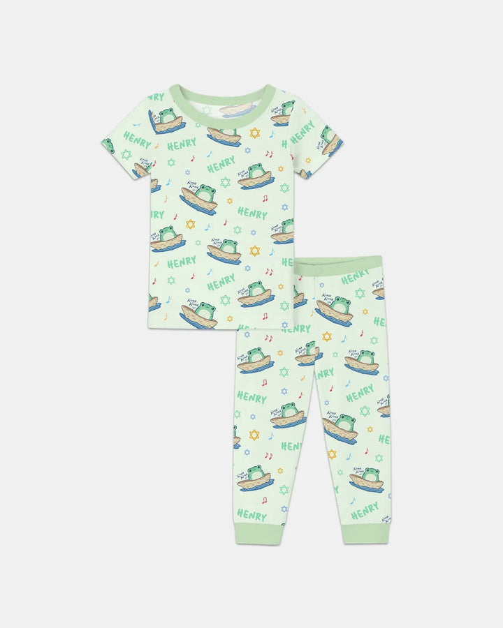 Frogs Here, Frogs There Passover Custom Name Two Piece Short Sleeve Pajama Set