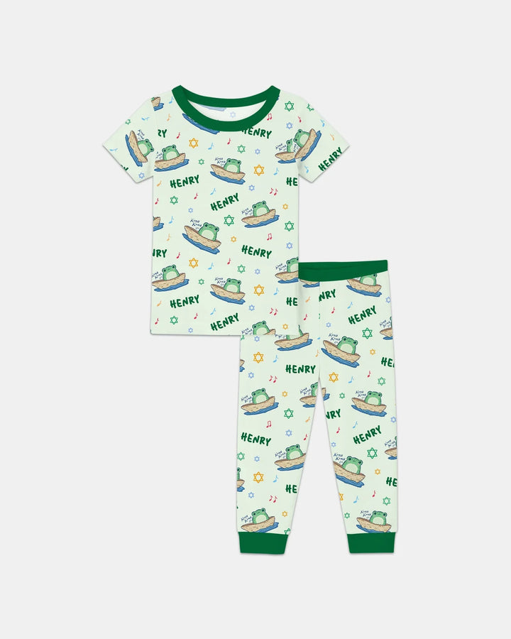 Frogs Here, Frogs There Passover Custom Name Two Piece Short Sleeve Pajama Set
