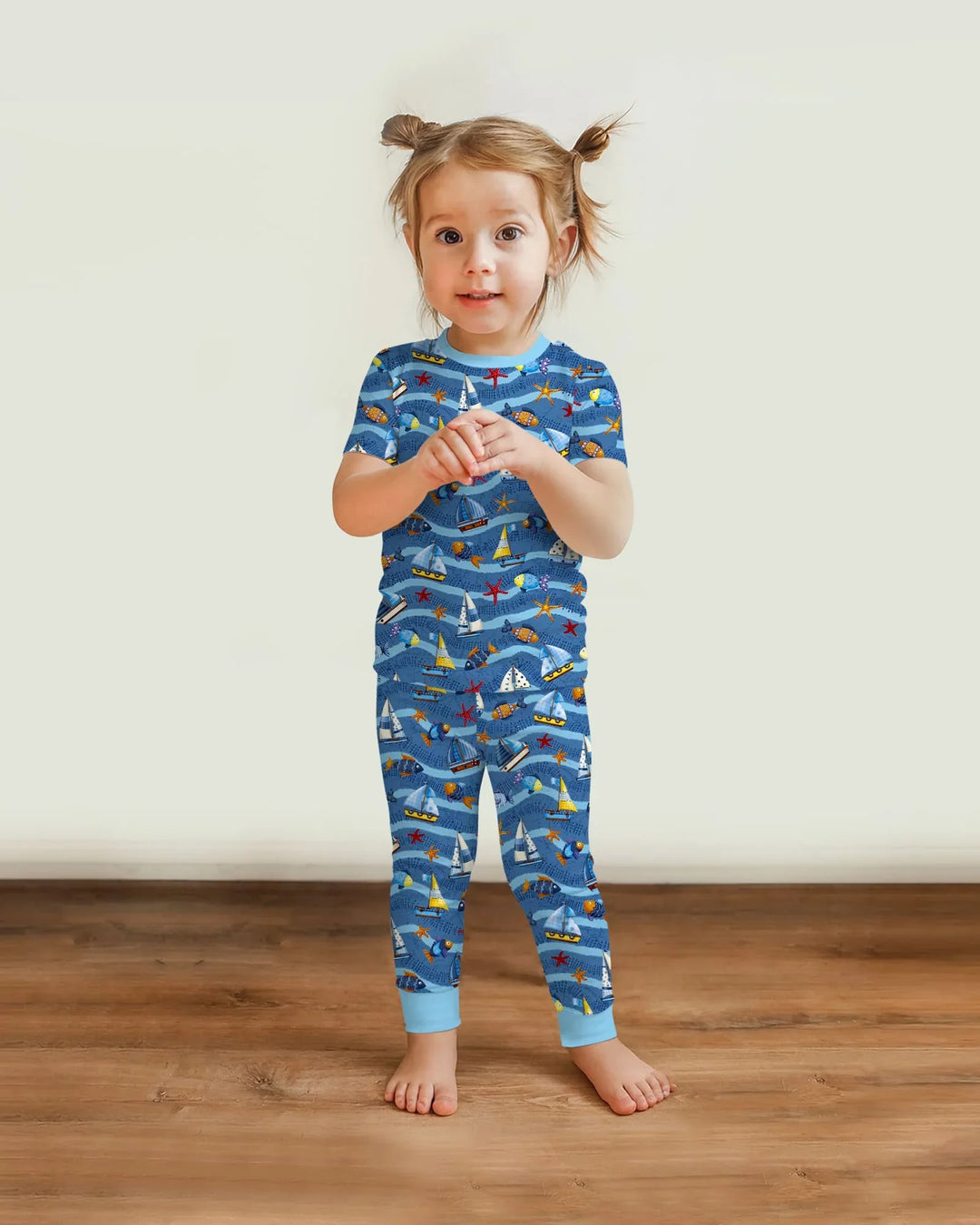 Blue Sail La Vie Family Matching Bamboo Two Piece Short Sleeve Pajama Set