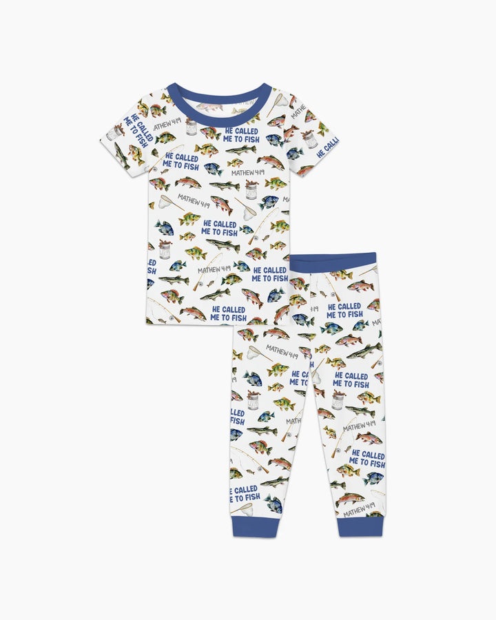 Él me llamó para pescar Pijama de dos piezas de bambú de manga corta a juego para papá y para mí